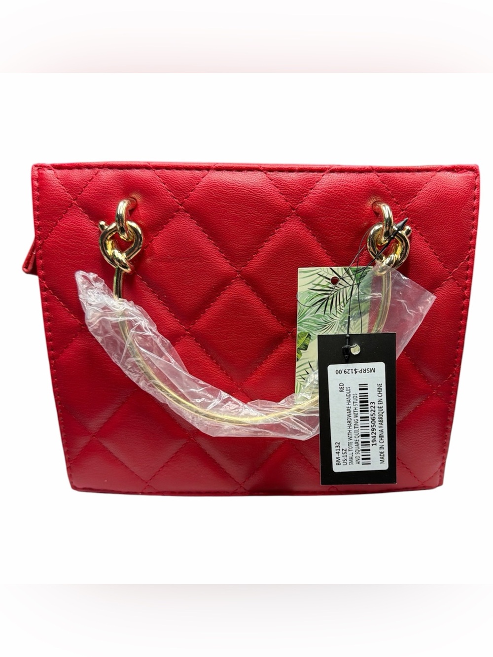 Badgley Mischka Sml Red Quilted Top-Handle Tote with Gold Hardware NWT MRSP $129 - Picture 3 of 6